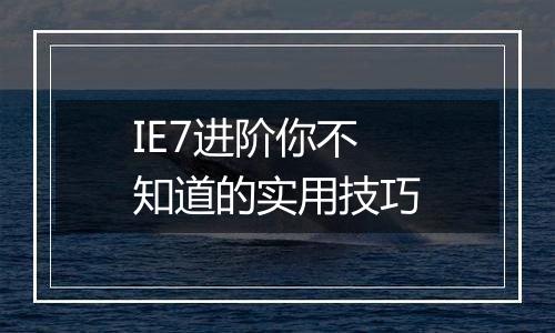 IE7进阶你不知道的实用技巧