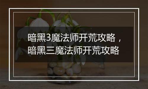 暗黑3魔法师开荒攻略，暗黑三魔法师开荒攻略