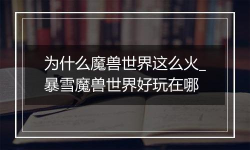 为什么魔兽世界这么火_暴雪魔兽世界好玩在哪